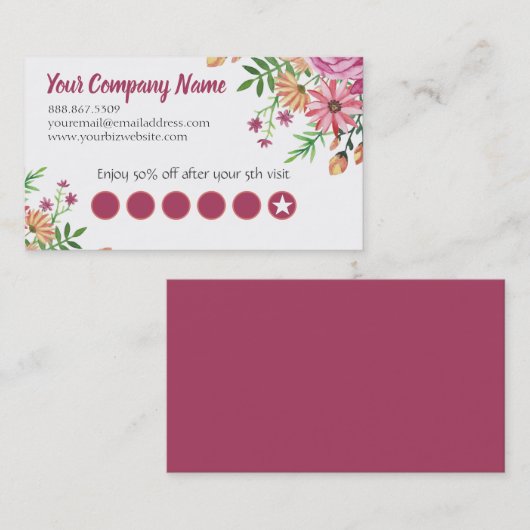 Carte de fidélité à la clientèle d'Elegant Springy (Devant / Derrière)