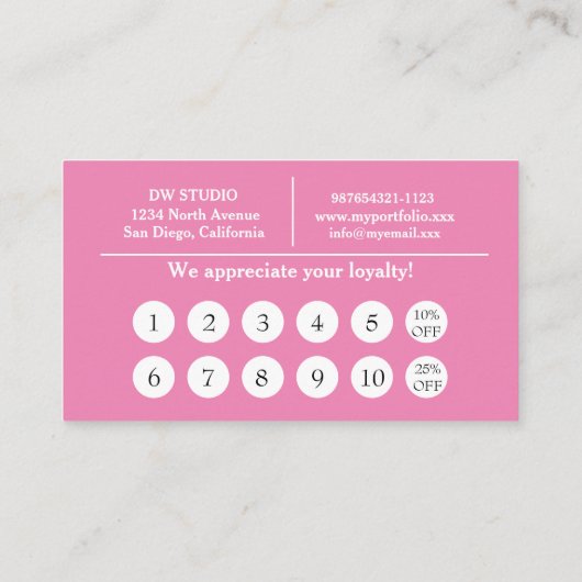 Carte de fidélité à plat du coiffeur rose (Dos)