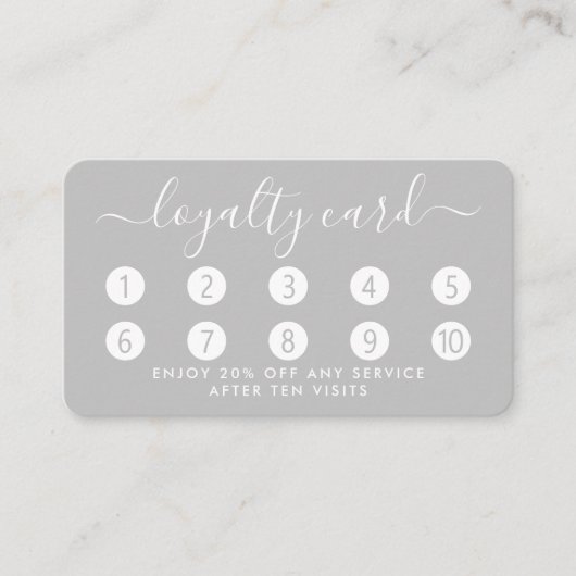 Carte de fidélité à script simple - Argent et blan (Devant)