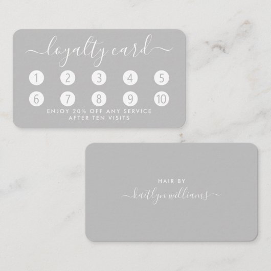 Carte de fidélité à script simple - Argent et blan (Devant / Derrière)