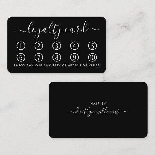 Carte de fidélité à script simple - noir et blanc (Devant / Derrière)