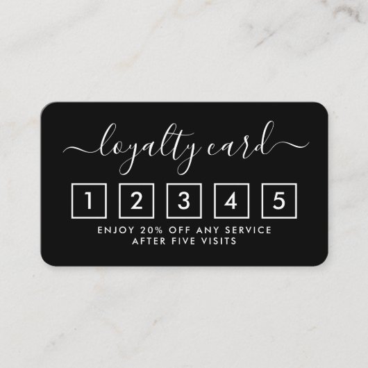 Carte de fidélité à script simple - noir et blanc (Devant)