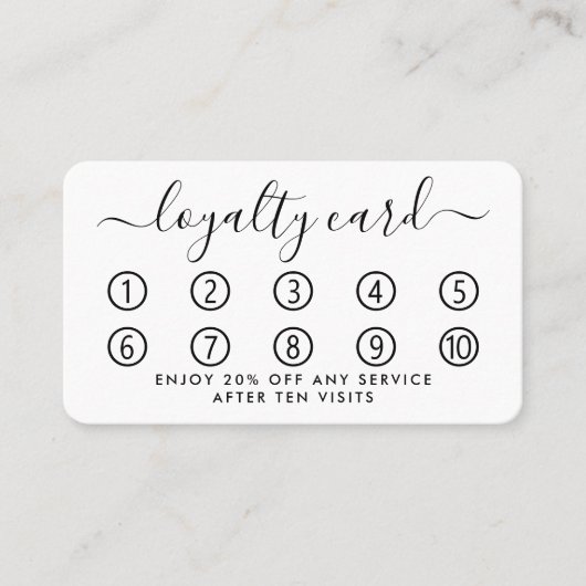 Carte de fidélité à script simple - noir et blanc (Devant)