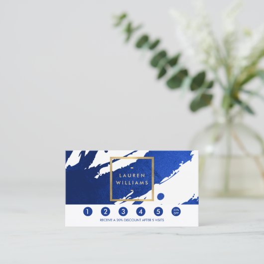 Carte de fidélité Abstraite Indigo Blue Brushstrok (Debout devant)