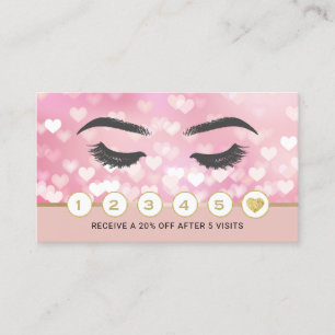 Carte De Fidélité Accroche Artiste de maquillage Coeurs roses et ble