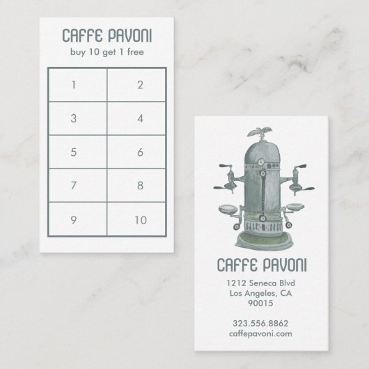 Carte De Fidélité Antique Espresso Machine Café Café Aquarelle (Devant / Derrière)