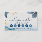 Carte De Fidélité Aquarelle bleu or Feuilles botaniques Abstrait (Devant)