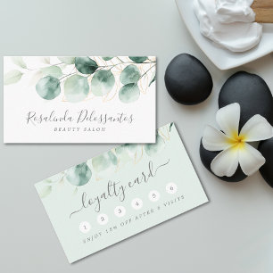Carte De Fidélité Aquarelle Eucalyptus Vert Or Floral