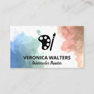 Carte De Fidélité Aquarelle   Palette de couleurs et pinceau de pein