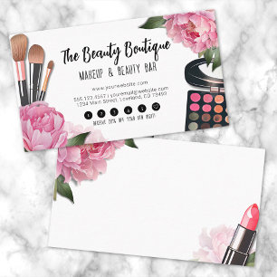 Carte De Fidélité Aquarelle rose Beauté Maquillage Artiste Entrepris