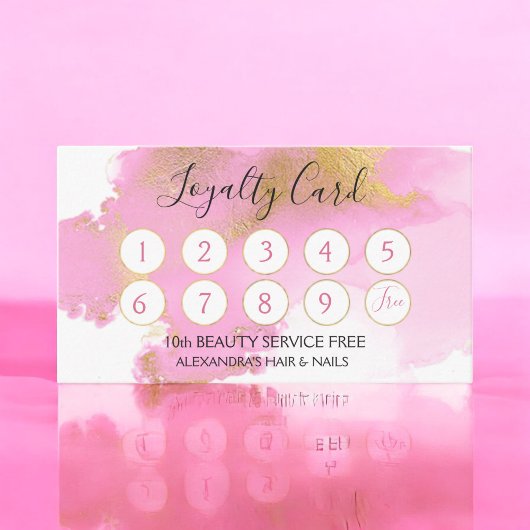 Carte De Fidélité Aquarelle rose et or Fille Loyalty Punch