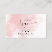 Carte De Fidélité Aquarelle rose pâle Élégant Script Logo Salon (Dos)