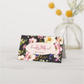 Carte De Fidélité Aquarelle rose Roses jaunes sur noir, Monogramme (Devant)