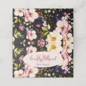 Carte De Fidélité Aquarelle rose Roses jaunes sur noir, Monogramme (Extérieur déplié)