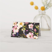 Carte De Fidélité Aquarelle rose Roses jaunes sur noir, Monogramme (Dos)