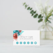 Carte De Fidélité Aquarelle turquoise et corail Floral (Debout devant)