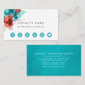 Carte De Fidélité Aquarelle turquoise et corail Floral (Devant / Derrière)