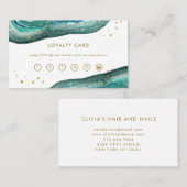 Carte De Fidélité Aquarelle Turquoise et Géode d'or (Devant / Derrière)