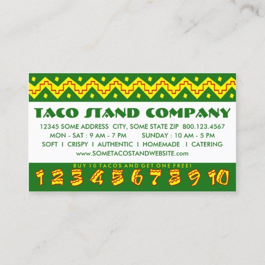 Carte De Fidélité arriba tacos (carte punch fidélité) (Dos)