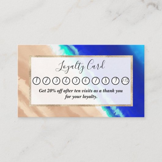 Carte De Fidélité Artsy Blue moderne Turquoise Sandy Beach Aquarelle (Devant)