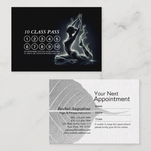 Carte De Fidélité B&W King Pigeon Yoga Pose 10 Classe Pass (Devant / Derrière)