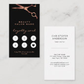 Carte De Fidélité Barber Shopping Coiffeur Ciseaux en cuivre noir (Devant / Derrière)