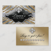 Carte De Fidélité Bijoux Zebra Fleur de lis Sparkle Gold Loyauté (Devant / Derrière)
