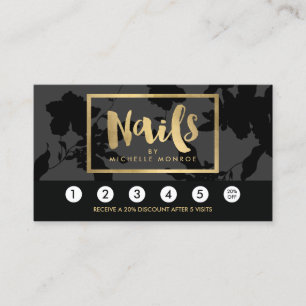 Carte de fidélité Black Floral Gold Text Nail Salo