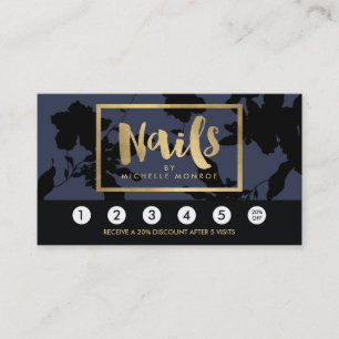 Carte De Fidélité Black Floral Gold Texte Clou Salon Bleu Loyauté
