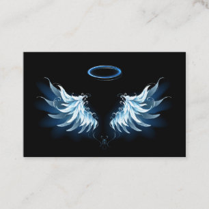 Carte De Fidélité Blue Glowing Angel Wings on black background