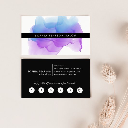 Carte De Fidélité Boulot d'aquarelle Indigo moderne