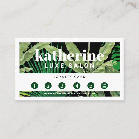 Carte De Fidélité Boutique & Salon moderne Tropical de luxe Noir (Devant)