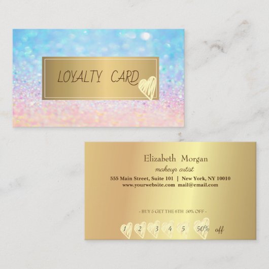 Carte De Fidélité Cadre Or Élégant Moderne, Hearts Bokeh Ombre (Devant / Derrière)