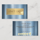 Carte De Fidélité Cadre professionnel élégant, Coeurs Blue Metallic (Devant / Derrière)