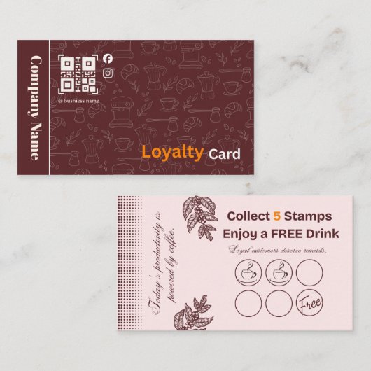 Carte de Fidélité Café avec Tampon Récompense (Devant / Derrière)