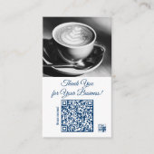 Carte De Fidélité Café Blanc Bleu Logo & QR - Merci (Devant)