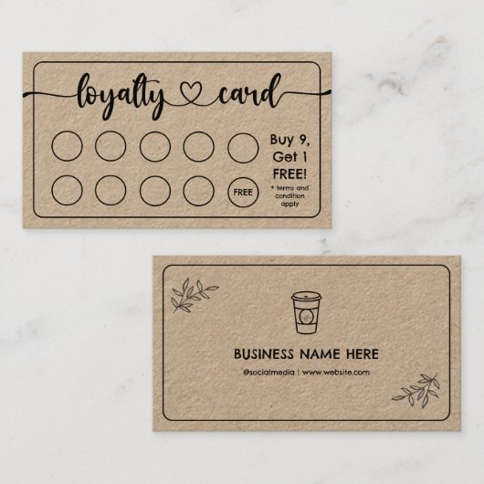 Carte De Fidélité Café Café Kraft Ajouter Votre Logo (Devant / Derrière)