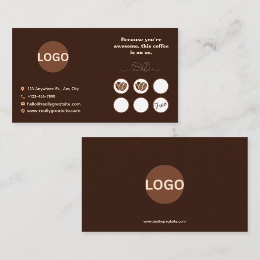 Carte de Fidélité Café Design Minimal Brun (Devant / Derrière)