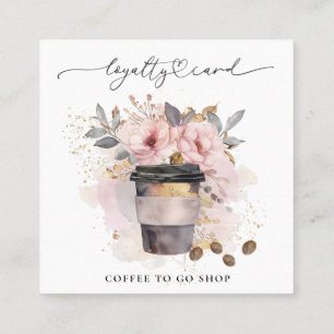 Carte De Fidélité *~* Café pour aller Floral rose QR Rewards