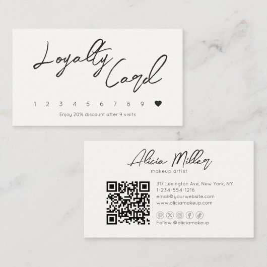 Carte De Fidélité Calligraphie minimale Code QR commercial écrit à l (Devant / Derrière)