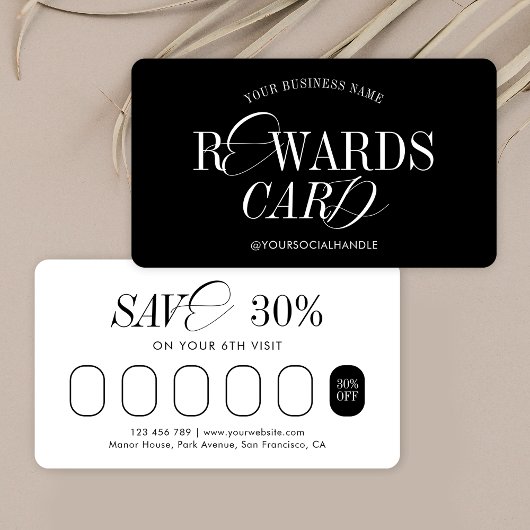 Carte De Fidélité Calligraphie nostalgique minimale Salon noir et bl
