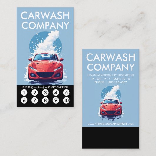 Carte De Fidélité Car Wash Loyalty Punch Card (Devant / Derrière)