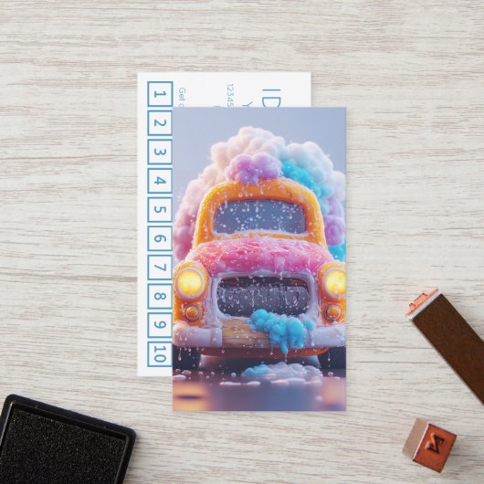 Carte De Fidélité CARWASH customer loyalty punch card (Devant/Arrière en situation)