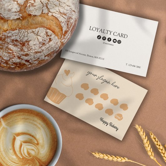 Carte De Fidélité Chef boulangerie Muffins Beige Ajouter Logo Script
