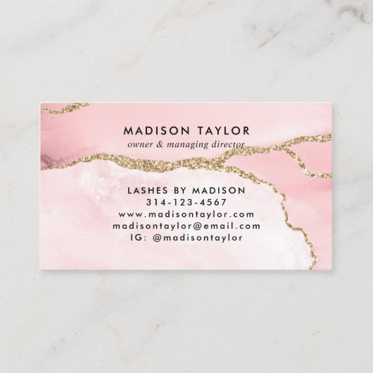 Carte De Fidélité Chic Blush Rose or Parties scintillant Agate Marbr (Dos)