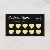 Carte De Fidélité Chic Gold Heart Simple Black Custom Business Logo (Devant)