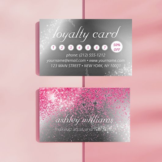 Carte de fidélité chic rose étincelante