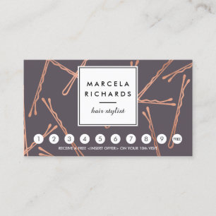 Carte De Fidélité Chic Rose Gold Bobby Pins Coiffeur Salon Gris Fidé