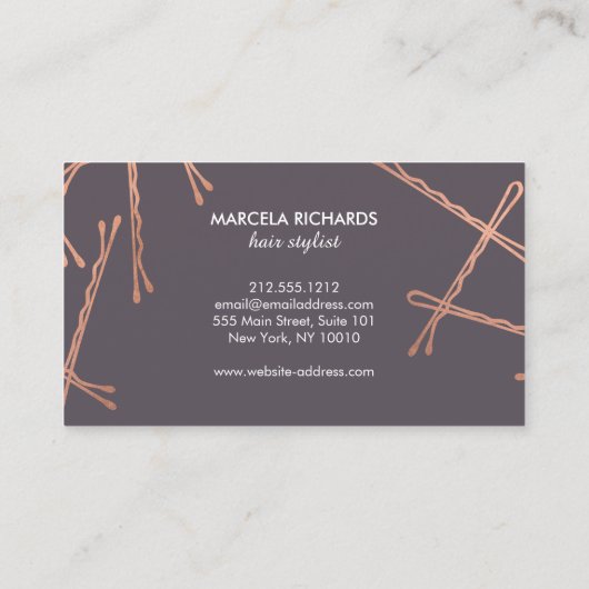 Carte De Fidélité Chic Rose Gold Bobby Pins Coiffeur Salon Gris Fidé (Dos)