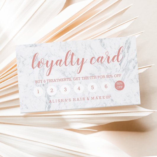 Carte De Fidélité Chic rose gold typography marble loyalty card 2